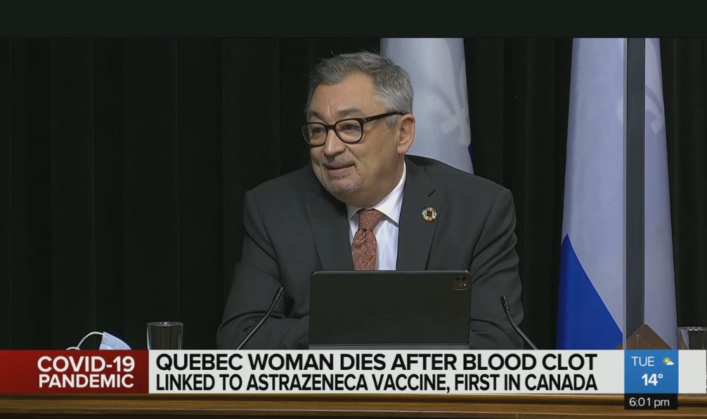 Quebec reports 1st AstraZeneca vaccine-related death from blood clots as restrictions eased | FULL